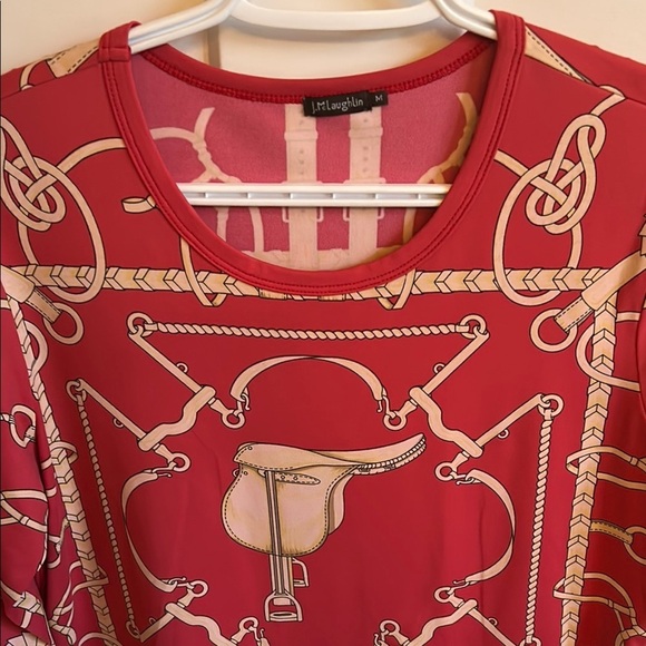 J. McLaughlin Red & Gold Equestrian Print Top, size M - Picture 2 of 5